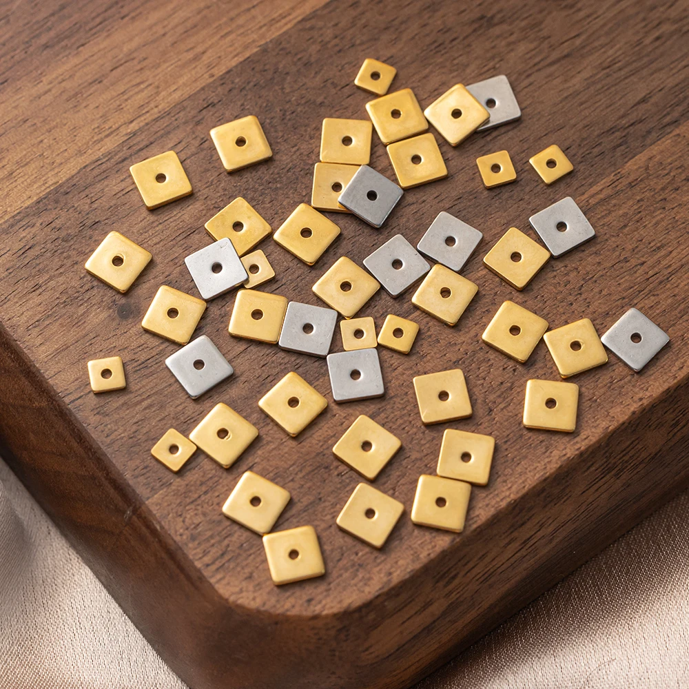 50Pcs 5/6/8mm Stainless Steel Gold Does Not Fade Square Flat Loose Spacer Beads DIY Bracelets Jewelry Making Supplies Accessorie