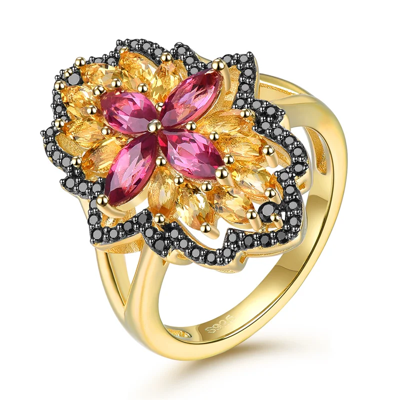 

Real 2.5 Carats 925 Big Stone Silver Ring For Women Natural Citrine Rhodolite Garnet Colorful Marquise Cut Gemstone Birthstone