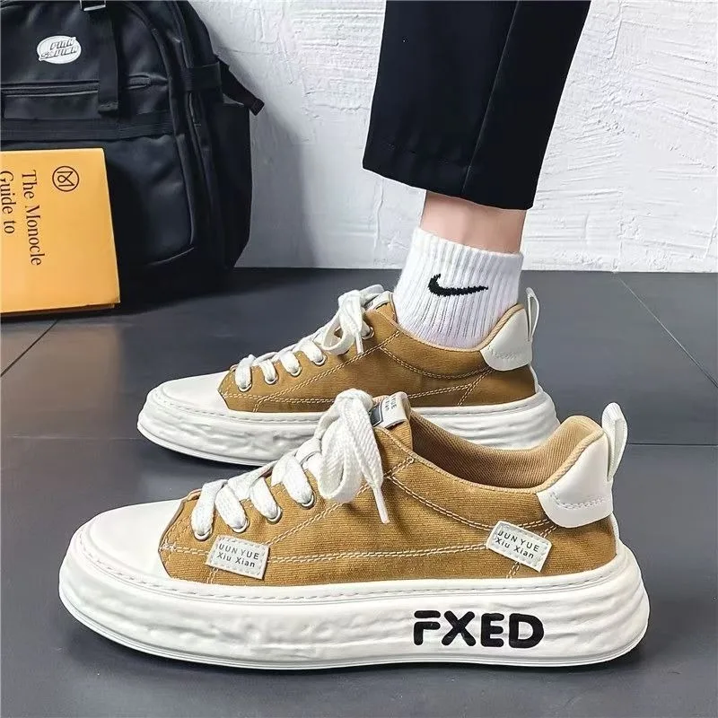 Korean Style Men's Canvas Skate Shoes 2026 Summer Breathable Thick Sole Casual Daily Streetwear Ins Popular Footwear