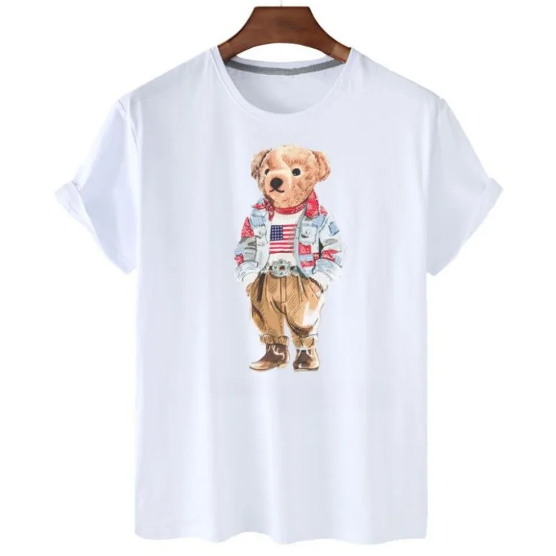 Fashion Bear Print Round Neck Short Sleeve T-shirt Casual Instagram Plus Size Men and Women Graphic T Shirts Oversized T Shirt