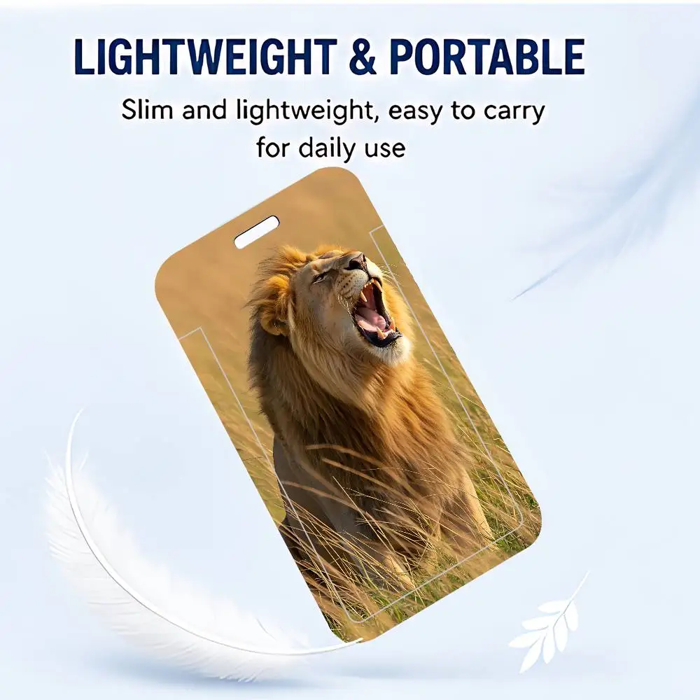 Cartoon Lion ID Badge Holder Neck Strap Pendant Door Card Holders Lanyards Credential Holder, Durable PVC Material