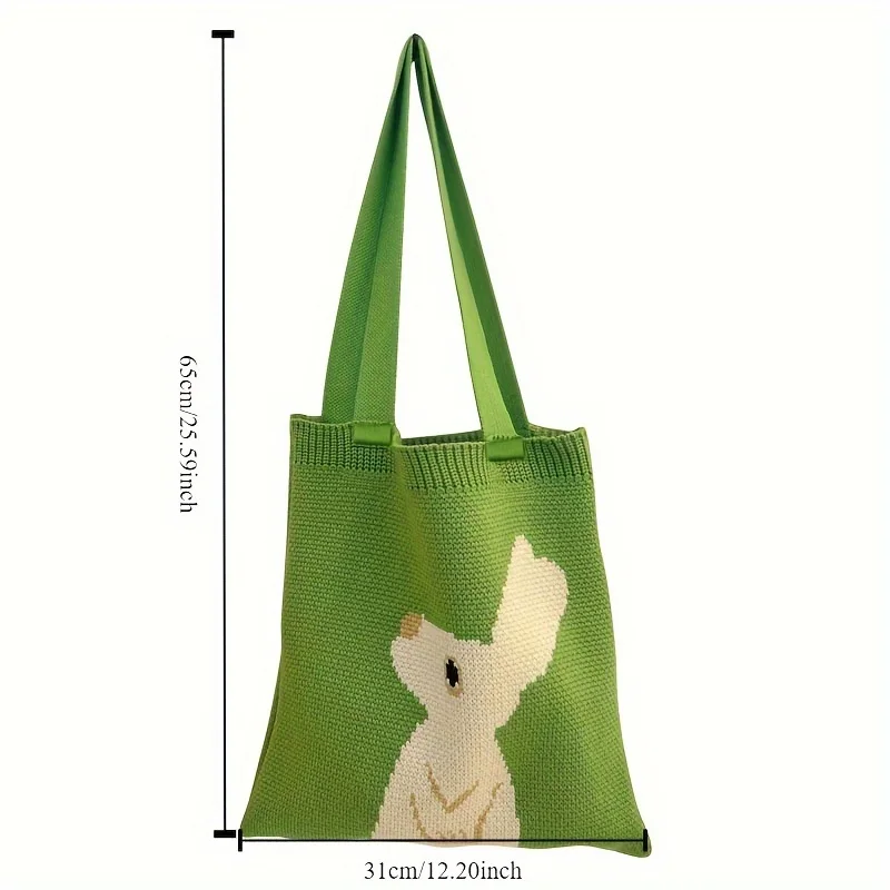 Green Knitted Rabbit Tote Bag Stylish Rabbit Knitted Bag Portable Shopping Shoulder Bag Gift Bag Female Package