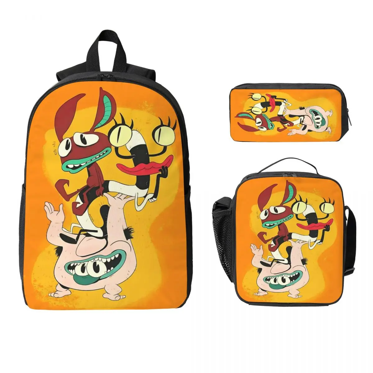 3Pcs Aaahh Real M-Monsters Backpack Set for Boy Girl Pen Bags Bookbag Sets with Lunch Box For School Students Knapsack