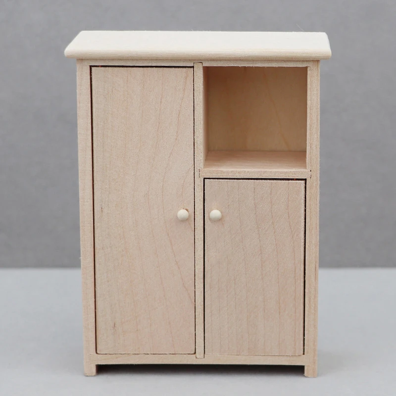 Miniature Wood Wardrobe for Dollhouse: 1:12 Scale Double Door Closet Cupboard Model Dollhouse Furniture Decor DIY Toys