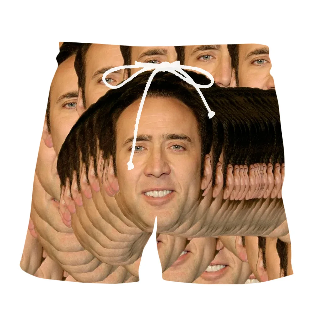 New Nicolas Cage Funny Face Graphic 3D Print Beach Shorts Men Women Surfing Board Shorts Oversized Swimwear Trunks Kids Clothing