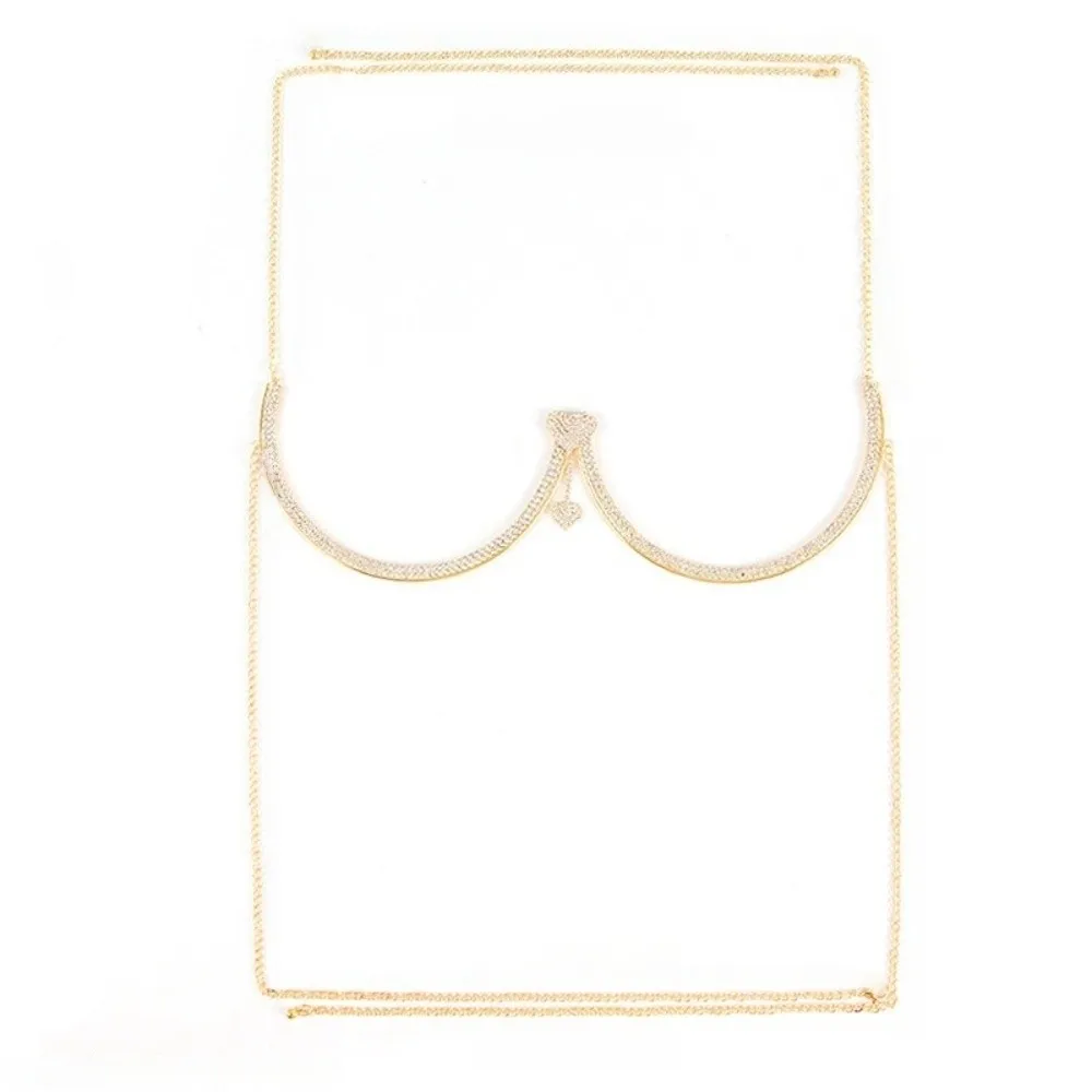 Trendy Heart Chest Support Body Chain Tassel Flower Bra Chest Chain Jewelry Rhinestone Breast Chain Hipster