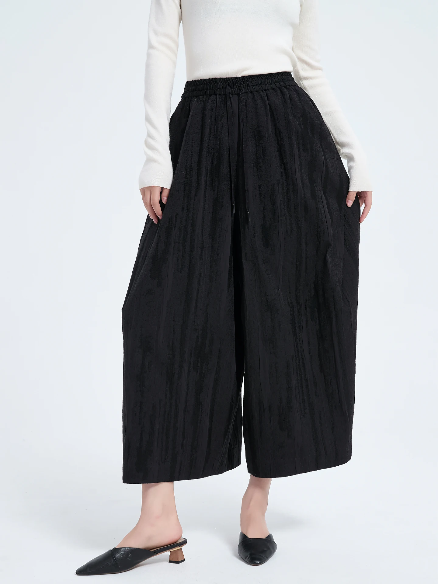 

New October Wide Leg Cotton Linen Dstring Elastic Waist Bouffant Casual Pants Fuwerstudio Textured Casual Faion Ladies