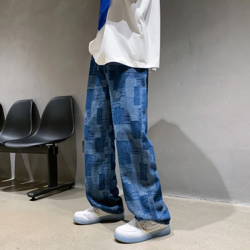 

Blue Black Baggy Jeans Men Fashion Retro Casual Wide-leg Jeans Mens Streetwear Loose Hip-hop Straight Denim Trousers Men M-5XL