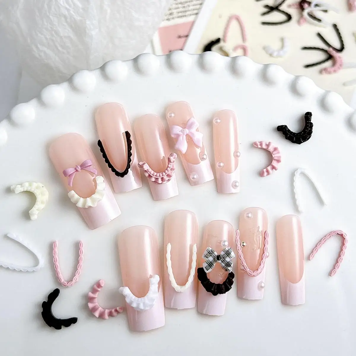 50PCS 3D Resin French Nail Style Nail Art Decoration Accessories Sweet 4 Styles Nail Charms Bulk Supplies for Manicure DIY