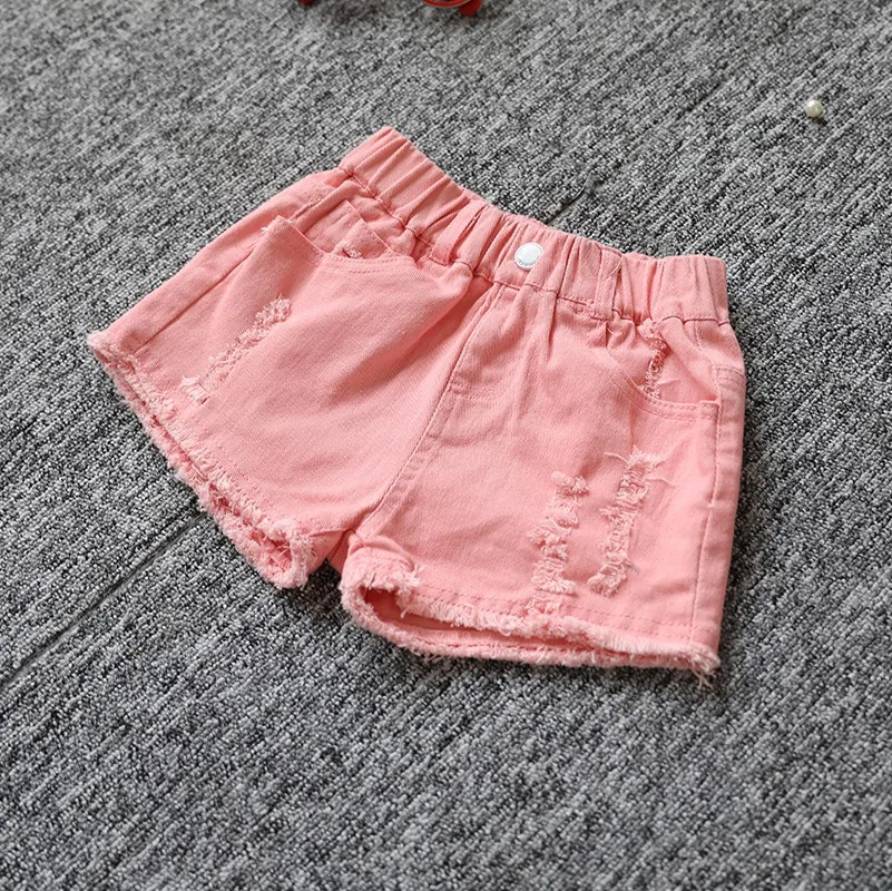 New Kids Shorts Casual Hole Denim Shorts for Girl Summer Children Girl Pants Candy Colors Girls Shorts 4 5 6 7 8 9 11 12 Years
