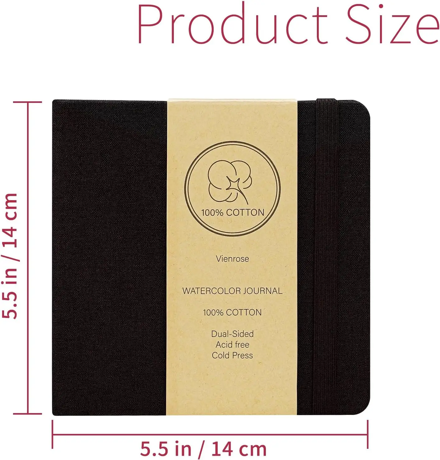 5.5x5.5" Watercolor Sketchbook, 24 Sheets 140lb (300gsm) Cotton Paper, Cold Press, Black Linen Cover, Travel Journal, Mixed Media Pad view 2