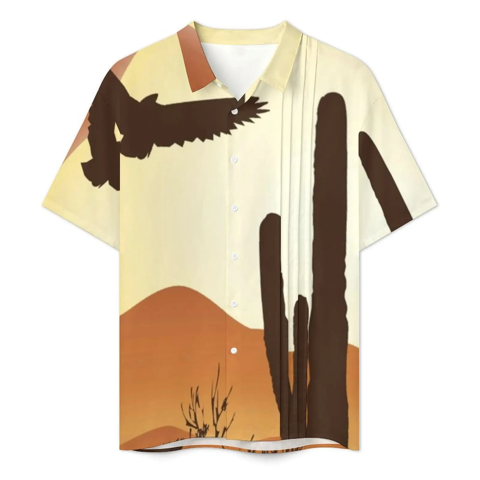 Sunset Western Desert Vacation Shirt Cactus and Eagle Hawaii Casual Shirts Mens Vintage Blouses Short-Sleeve Comfortable Top