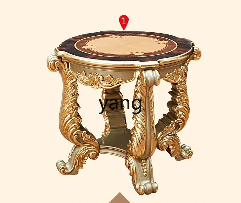 

LMM solid wood carving flower champagne gold sofa side table round square several villa high-end tea table