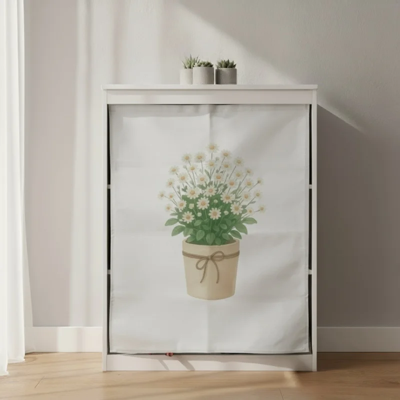 Minimally Designed Floral Cabinet Curtain, Cabinet Clutter Shading Curtain, Bathroom Cabinet Shading Curtain