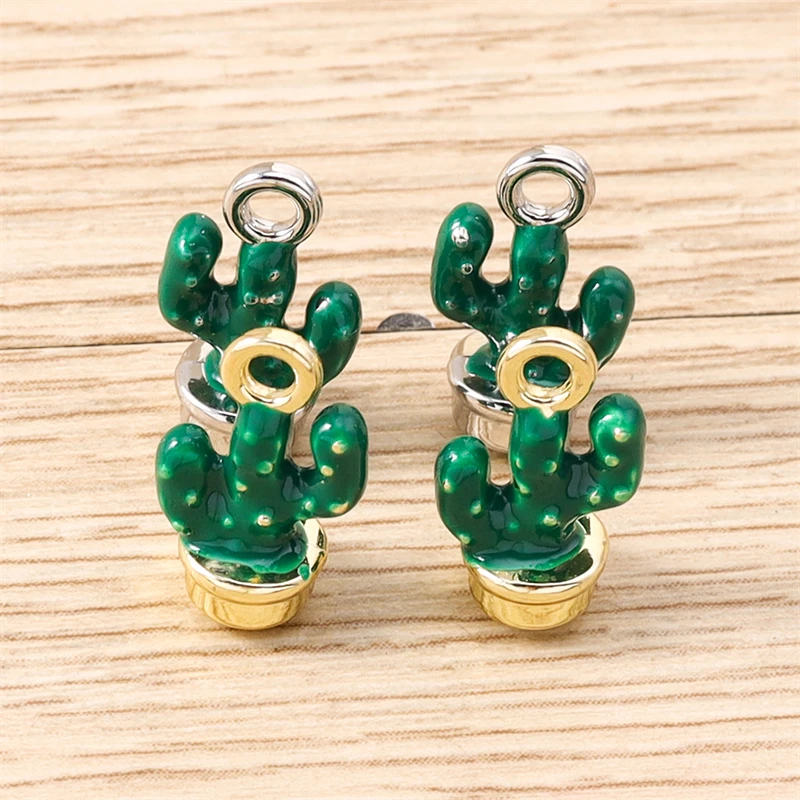 5pcs 8x14mm Cute Enamel Plant Cactus Charms Pendants for Jewelry Making Drop Earrings Necklaces Bracelets DIY Crafts Accessories
