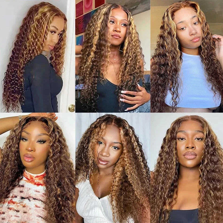 13x6 Hd Lace Frontal Human Hair Wigs Highlight Ombre Deep Wave Lace Front Human Hair Wigs 4x4 Curly Closure Wigs For women