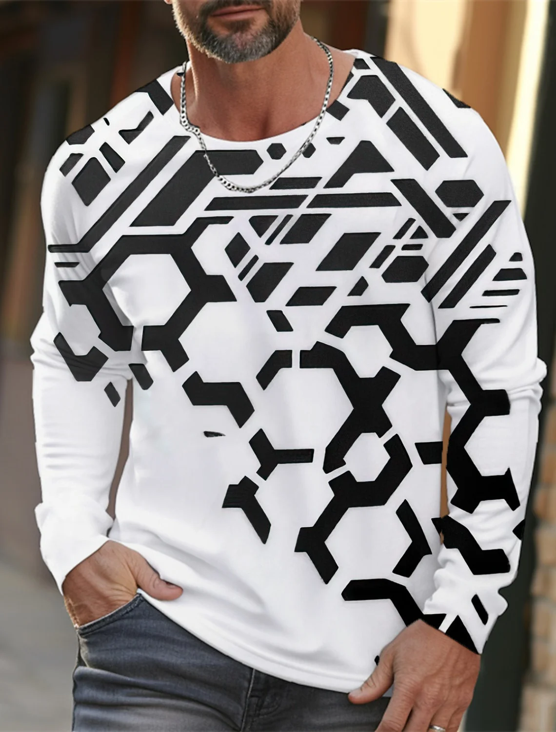 Simple Men's Sports Quick-drying Long-sleeved T-shirt 3D Printing High-definition New Sports Men's Autumn Casual Round Neck Tops