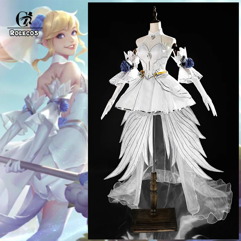 

Костюм для косплея ROLECOS Game LOL Crystal Rose Lux, женское белое элегантное платье, наряд для Хэллоуина, новый образ