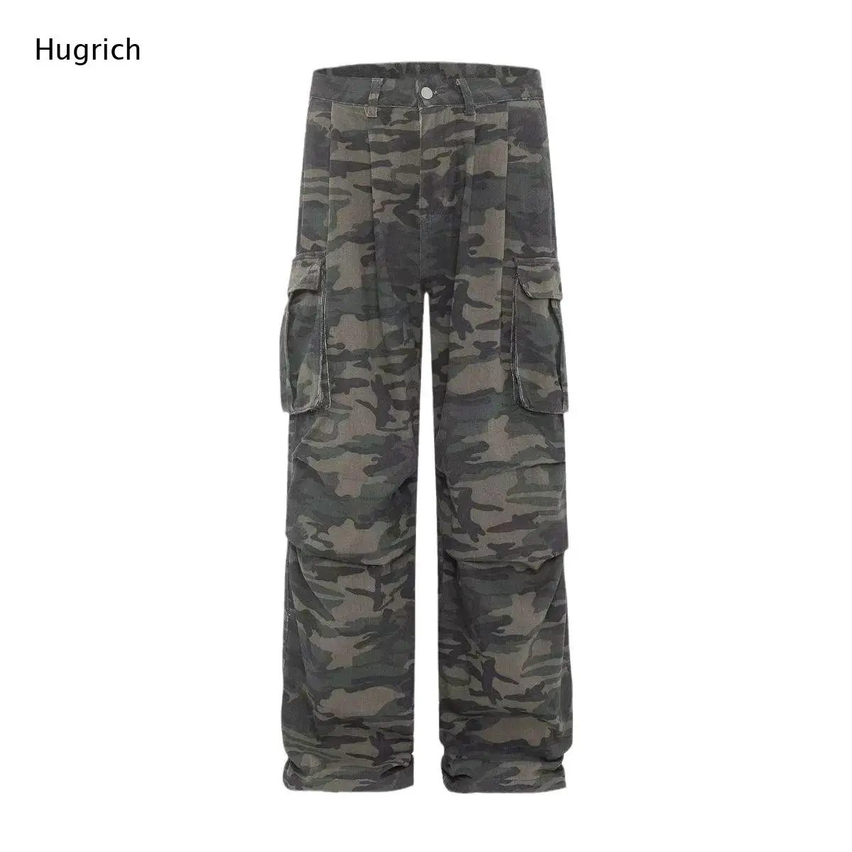 

High Waist Wide Leg Camo Cargo Pants with Front Pleats and Big Side Pockets Relax Fit Casual Trousers for Daily Street Outfits