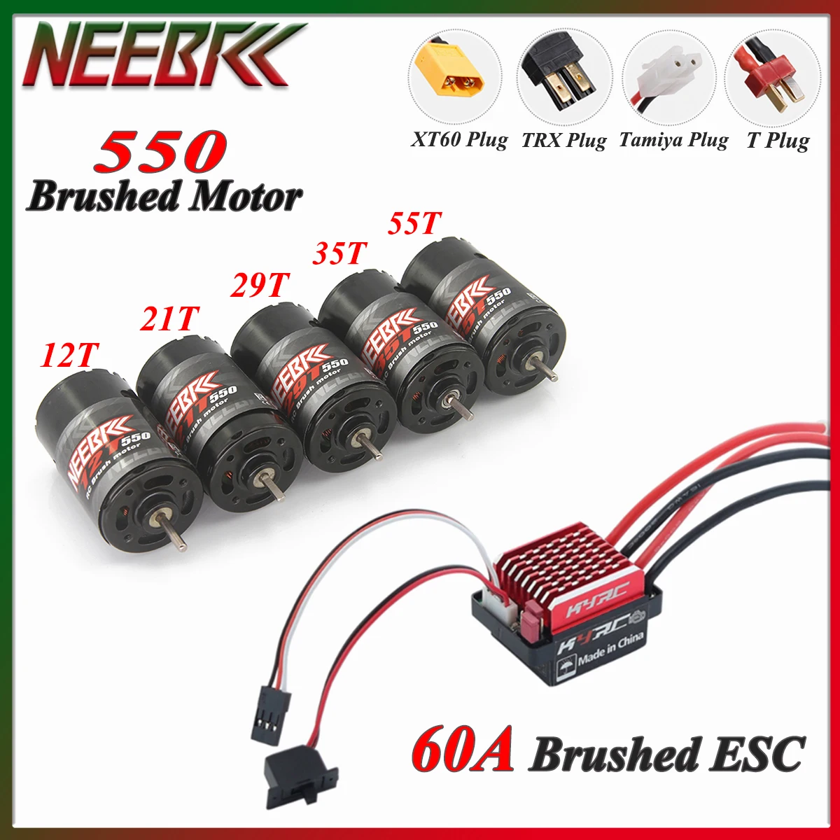 

NEEBRC 550 Brushed Motor 60A/360A ESC Brushed Electric Speed Controller 6V/2A for 1/10 RC Car Crawler Monster Traxxas Wltoys HSP
