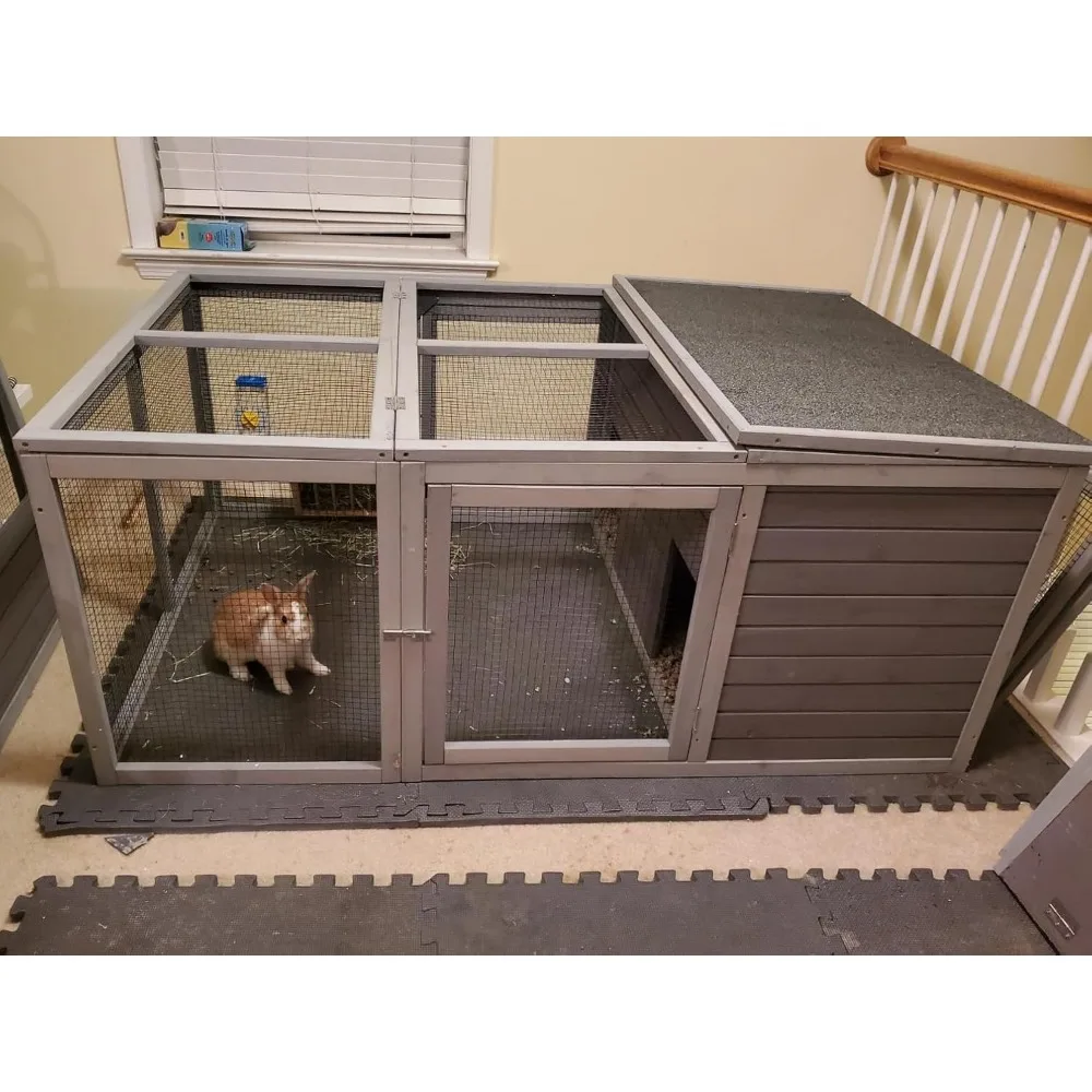 Hucha para conejos de interior, jaula para conejitos al aire libre, casa para animales pequeños con carrera grande