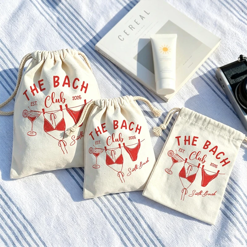 5/10/20 Stück personalisierte Geschenktüten mit Kordelzug und Bach Club Bikini-Cocktail-Aufdruck für Junggesellinnenabschied, Strandparty, Brautparty-Dekoration
