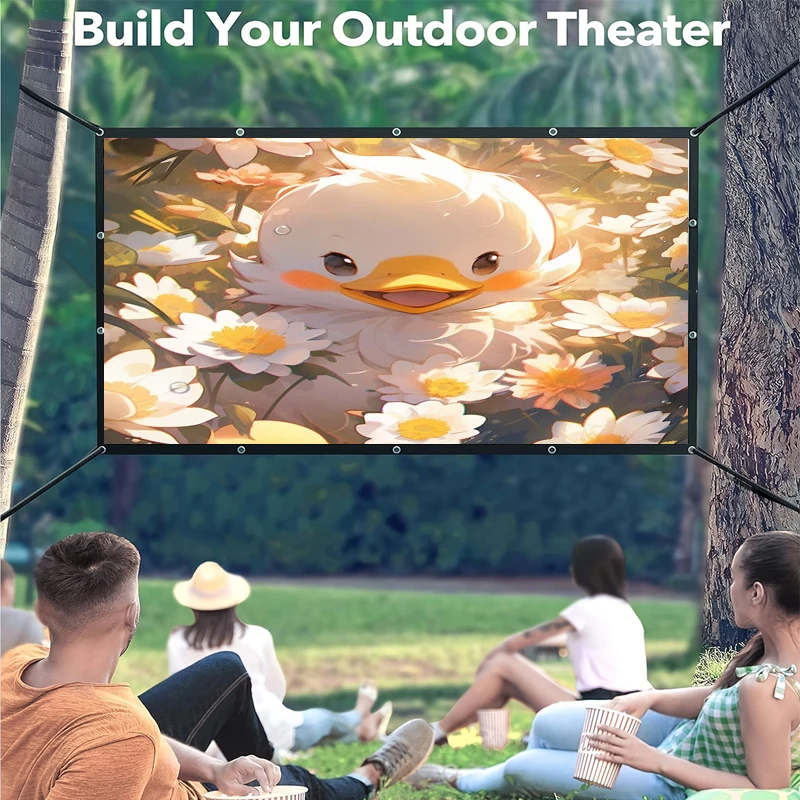 60-150 inch projection screen, available in multiple specifications, equipped with hooks and windproof ropes
