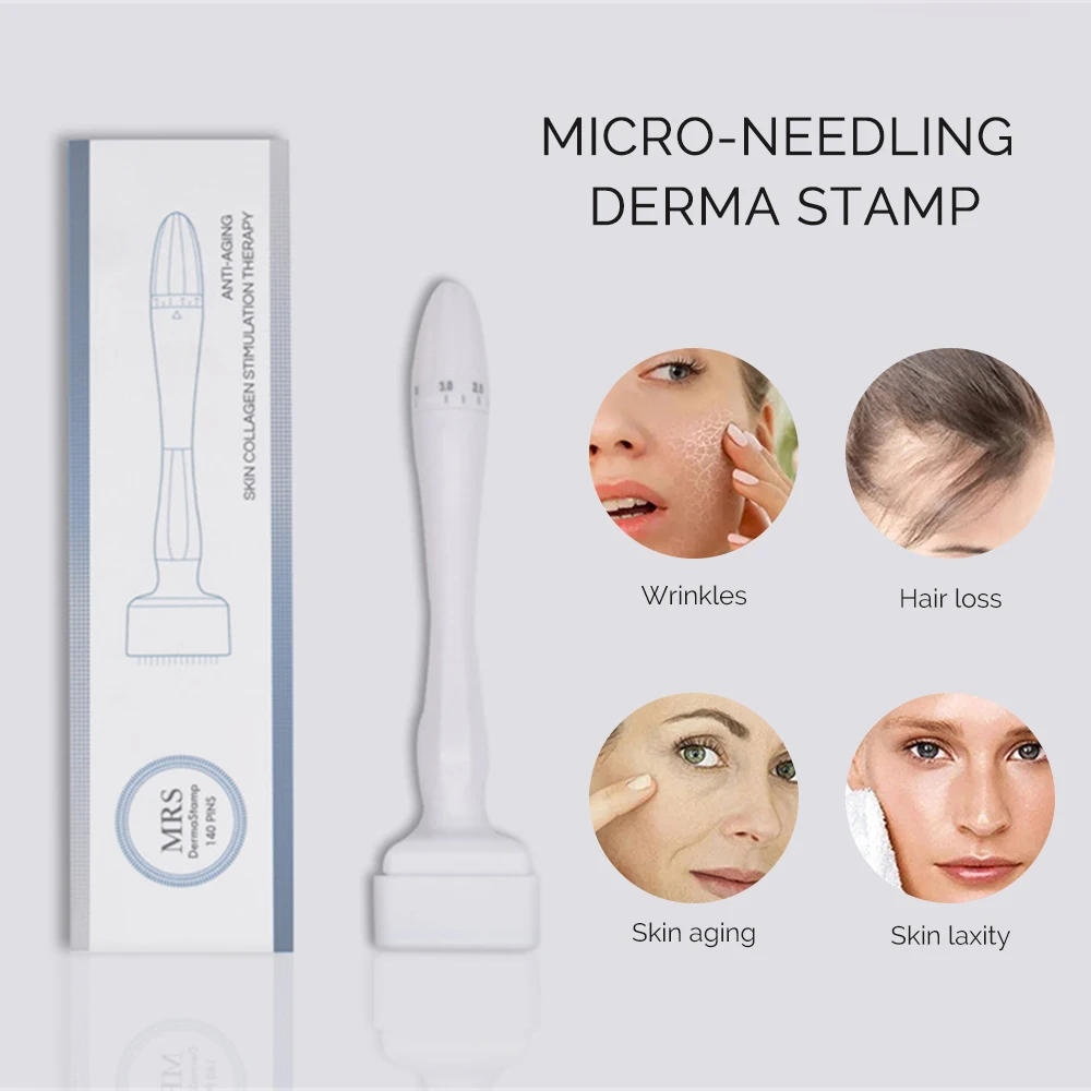 Derma Stamp Roller 140 Titanium Adjustable Needle Length Microneedling Therapy Hair Growth Derma Rolling System