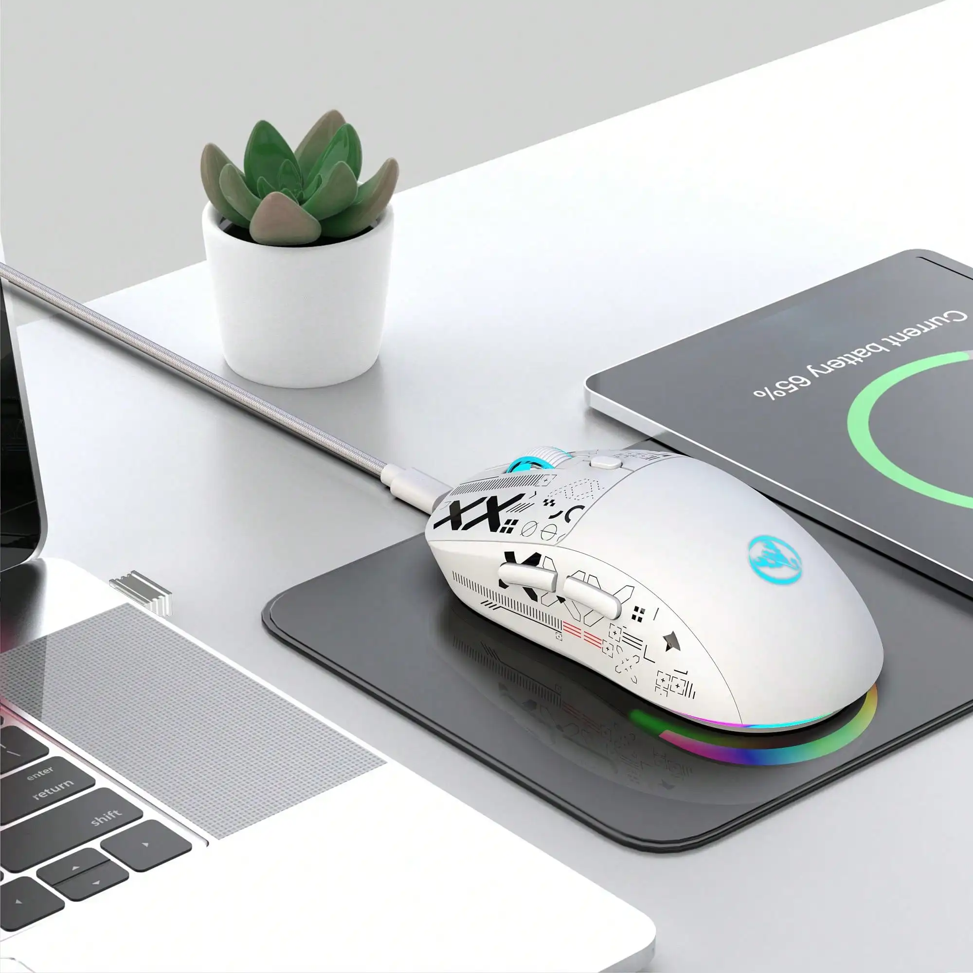 HXSJ T90 RGB Backlit Gaming Mouse Wired 2.4G Bluetooth Wireless New Model 650mAh Battery 500 Million Clicks up to 4000 DPI