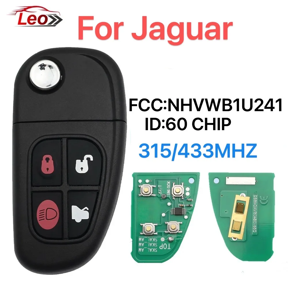

Leo Auto Flip Remote Key for Jaguar X-Type S-Type 1999-2009 XJ XJR 2002-2008 315/433MHz with 4D60CHIP 4Button Car.