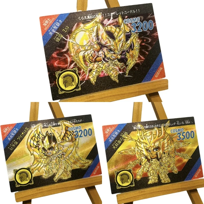 Saint Seiya 3Pcs Flash Card Holy Sagittarius Libra Scorpio Milo Dohko Aiolos Diy Action Toy Figures Anime Game Collection Gift