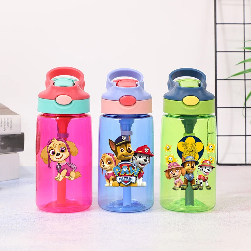 

480ml Paw Patrols Water Bottle With Straw Portable Travel Bottles Gym Sports Fitness Cup Summer Cold Water Juice Drinking Bottle