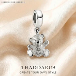 Girls Teddy Bear Sweater Pendant Dangle Charm Women 925 Sterling Silver Jewelry Cute Gift