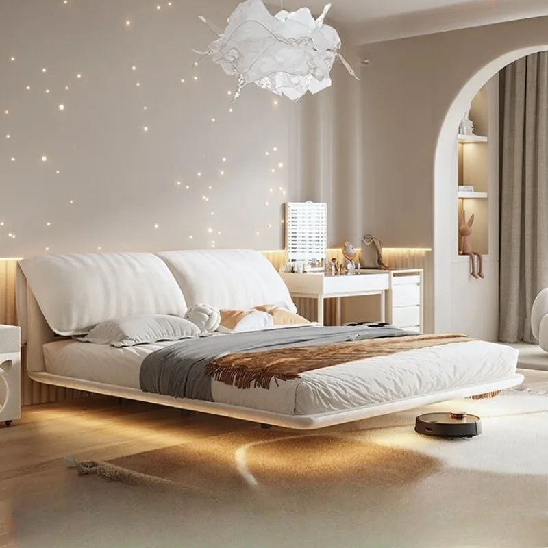 

Upholstered Headboard Bed Fancy Lamp French Luxury Bed Multifunctional Frame Camas De Dormitorio Bedroom Furniture Accessories