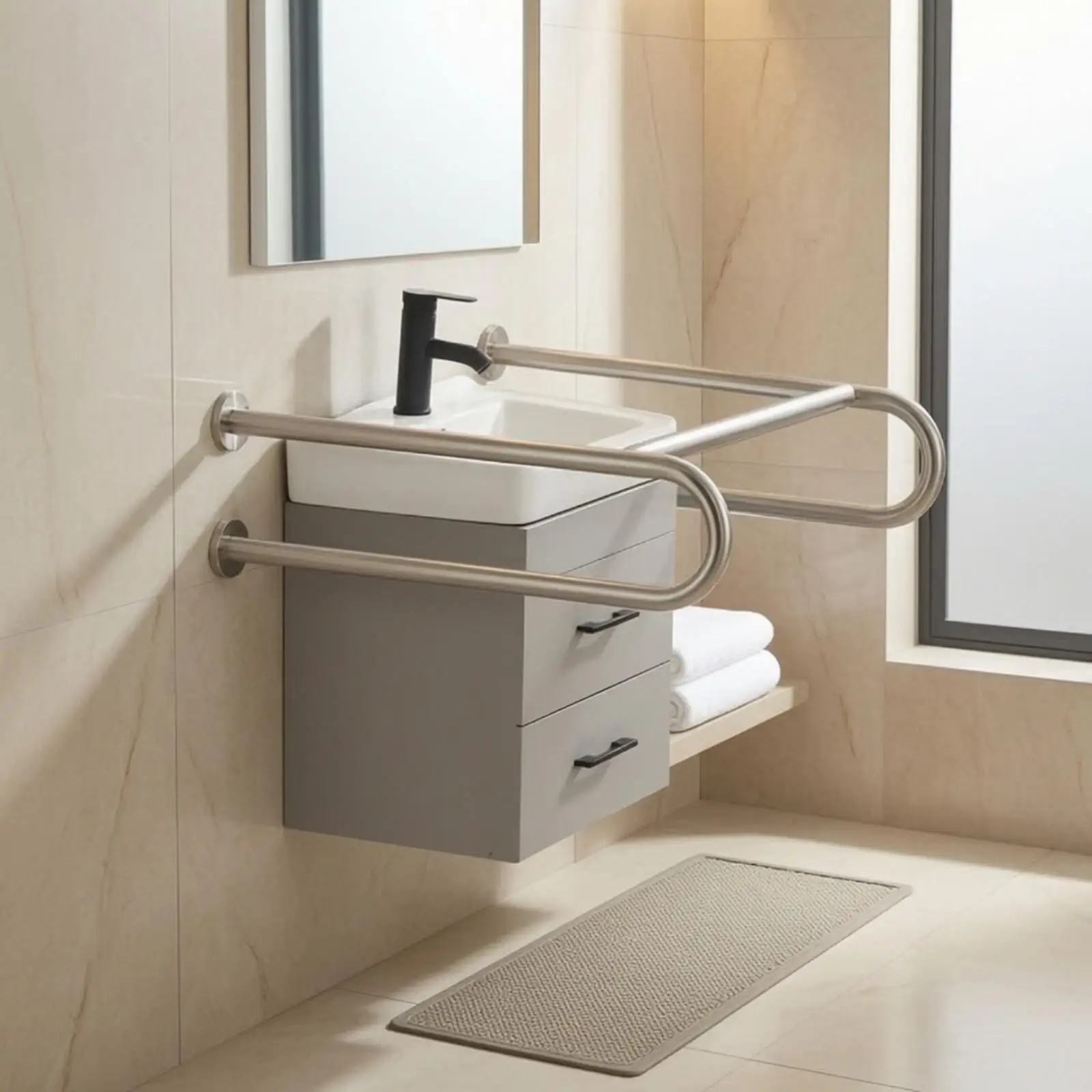 Wall Mounted Safety Toilet Handrail 304 Stainless Steel Grab Bar for Disabled Elderly Bathroom Support Rail