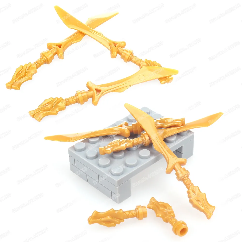 Gold Element Dragon Knife Building Block Moc Warrior Dragon Master Weapons Figures Equipment Model Child Gift Boy Assembled Toys