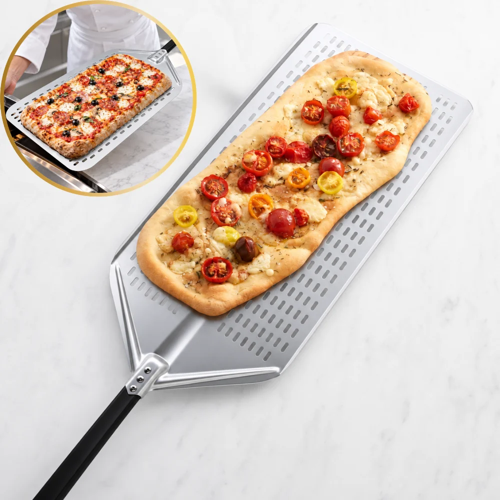 12/14/16 Inch Roman Style Pizza Peel, Pizza al Taglio Paddle with Long Handle, Aluminum Alloy Turning Peel for Oven Baking