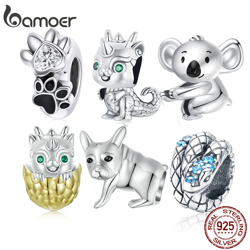 

Bamoer 925 Sterling Silver Dragon Koala Dog Claw Nake Pendant Charm For Women Fit Bracelet DIY Fine Jewelry Birthday Gift