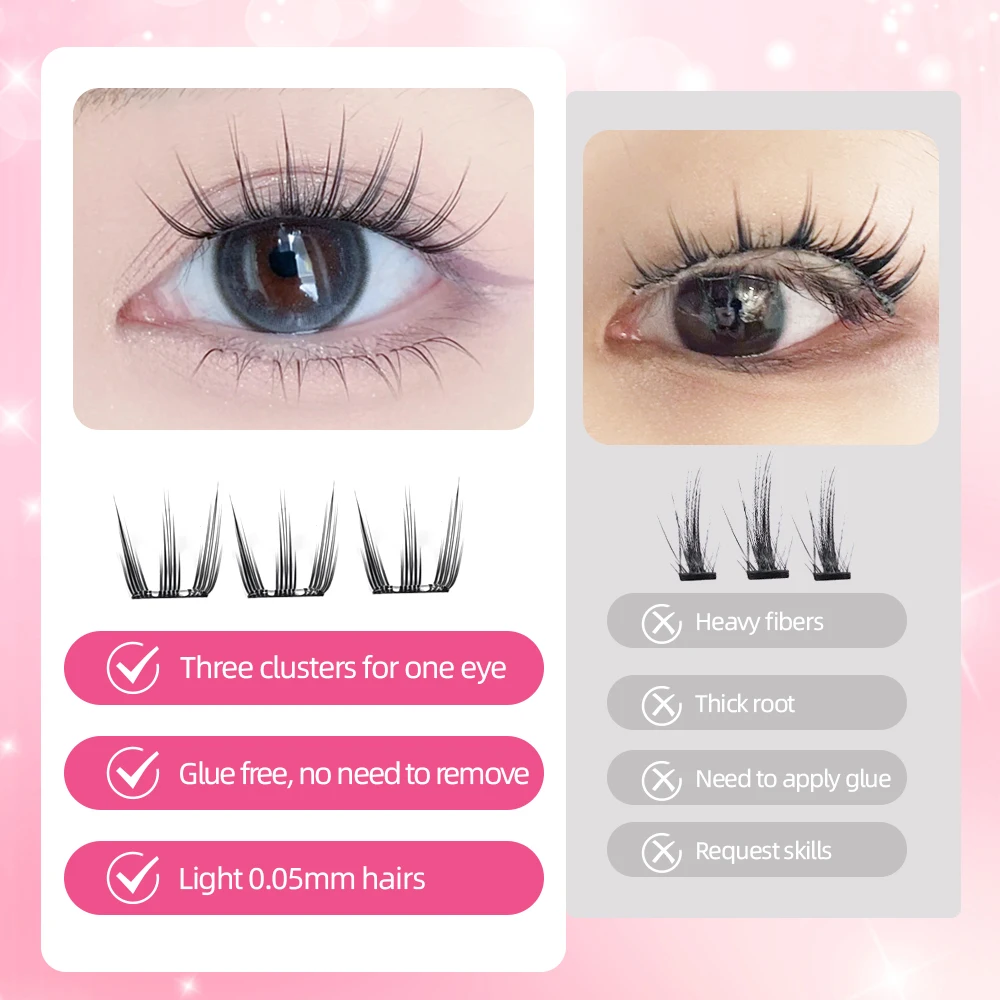 Yelix Ciglia autoadesive fai-da-te Coda di pesce snella naturale Ciglia senza colla 5D Soffici grappolo Coreano Stili multipli Ciglia Manga