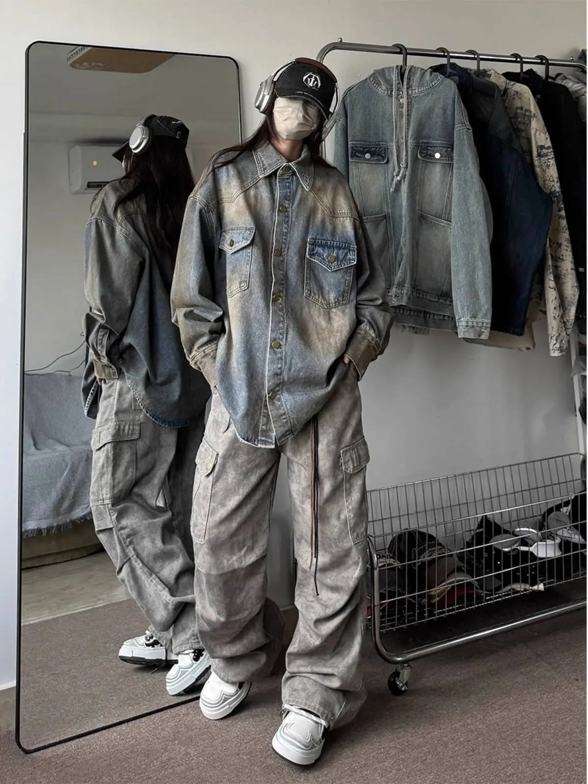 

Unisex Faded Distressed Denim Jacket Vibe American Casual Oversized Spring Autumn Trendy High End Outerwear