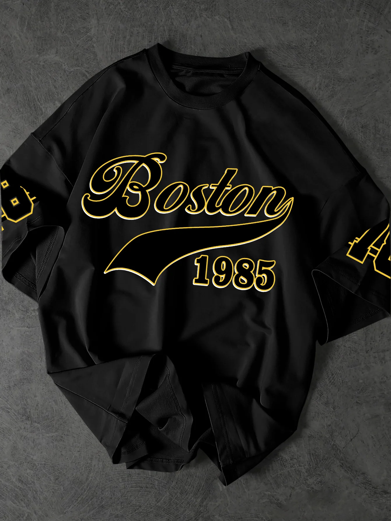 Men's Summer New Fashion Printed T-Shirt Boston 1985 Vintage Script Print Machine Washable S-XXL