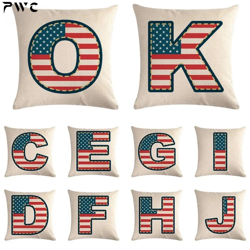 

American English 26 Letters Alphabet Print Cushion Cover for Sofa Home Decor Linen Pillowcase Sofa Decorative Pillowcase