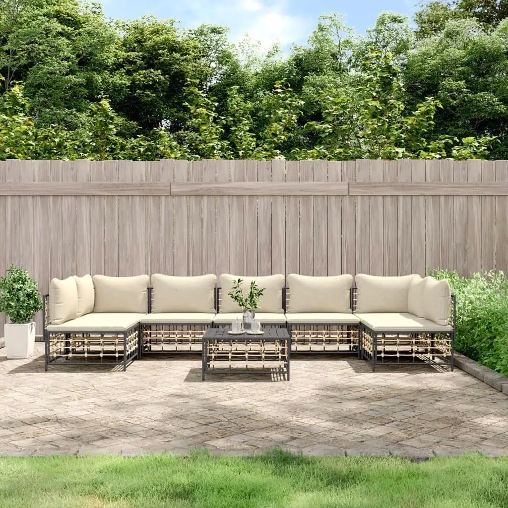 8-Piece Anthracite Poly Rattan Patio Lounge Set with Cushions - Outdoor Furniture