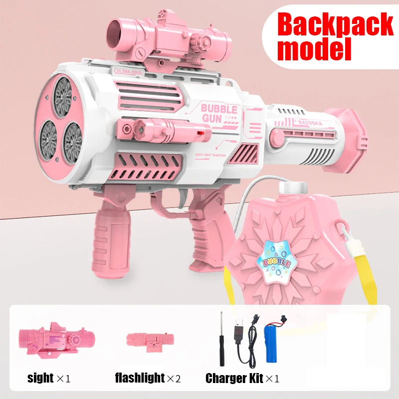 Soplador con forma de lanzador, juguete de burbujas espaciales de jabón para niños, juguete divertido al aire libre, pistola de burbujas de cohete automática grande, máquina de burbujas con agujeros grandes