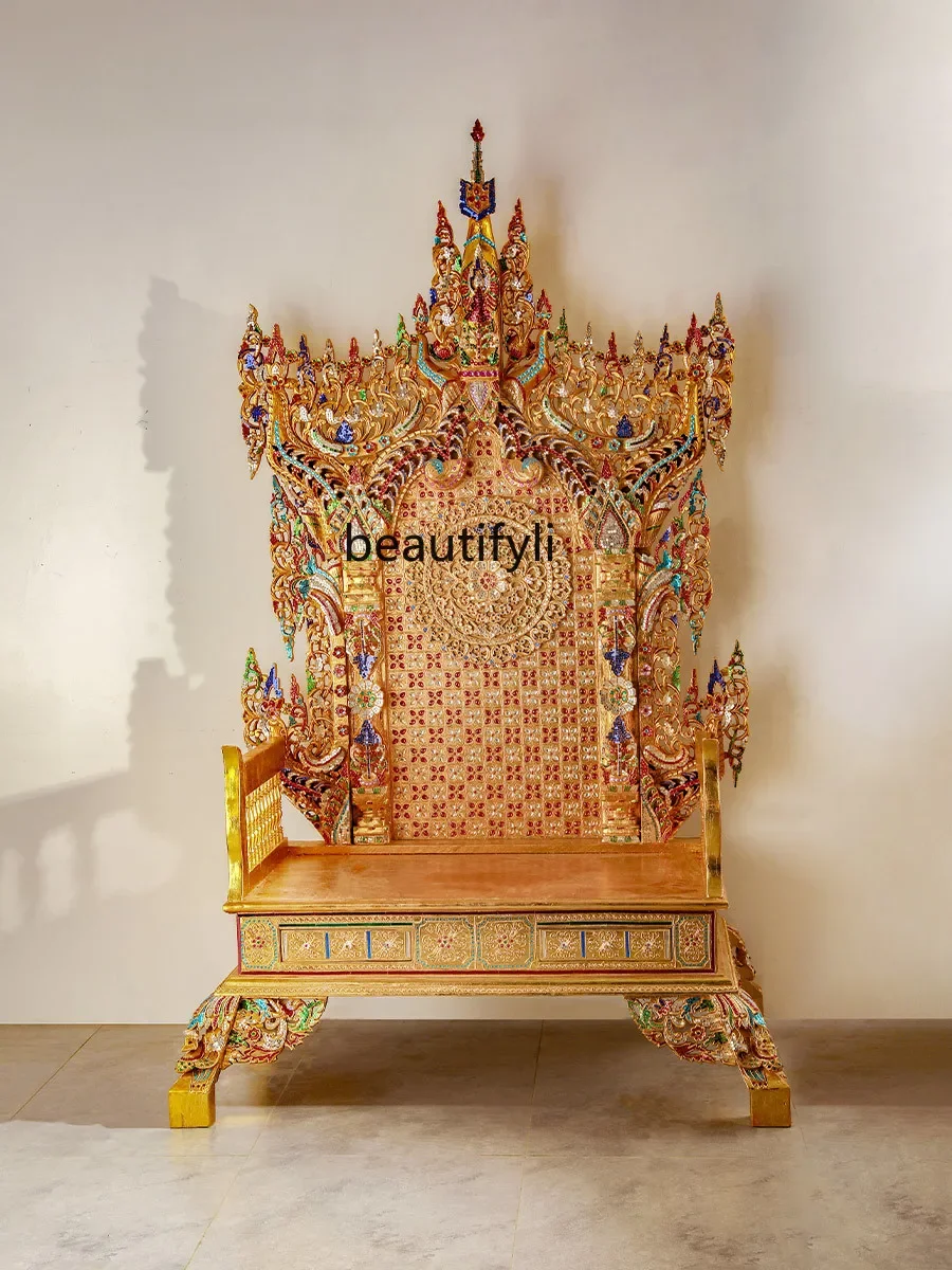 Southeast Asia Thai-Style Solid Wood Long Chair Imperial Chair Thailand Dabao Base Drawing Antique Golden Toad Lecture Chair