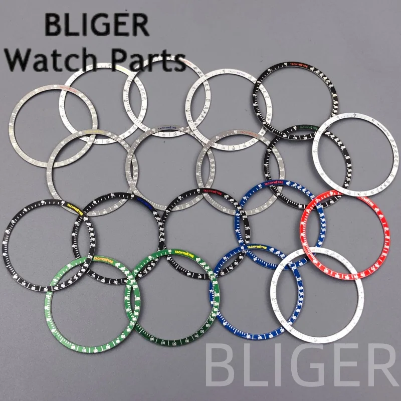 BLIGER إطار ألومنيوم مسطح إدراج 38.5 مللي متر أحمر أزرق رمادي خاتم فضي استبدال أجزاء إكسسوارات الساعة لحافة VK63