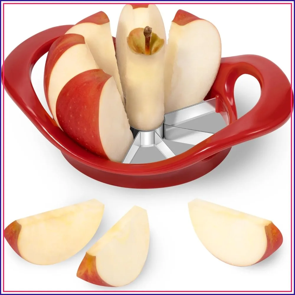Apple Cutter 8 Slices, 8 Blade Apple Slicer and Corer, Stainless Steel Fruit Cutter (Red)