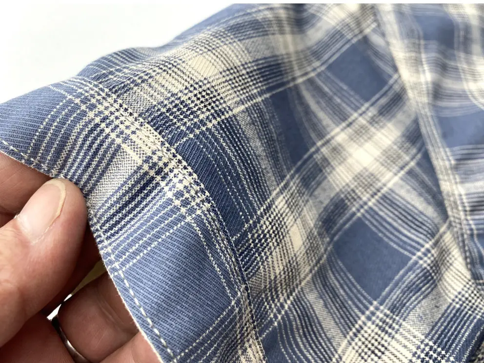 Neue Sommer-Kurzarm-Hemden mit Revers und Karomuster für Herren, einfache 100% Baumwolle, mit einer Tasche, lässige Blusen im amerikanischen Retro-Stil, lockere Oberteile. – Detail 14