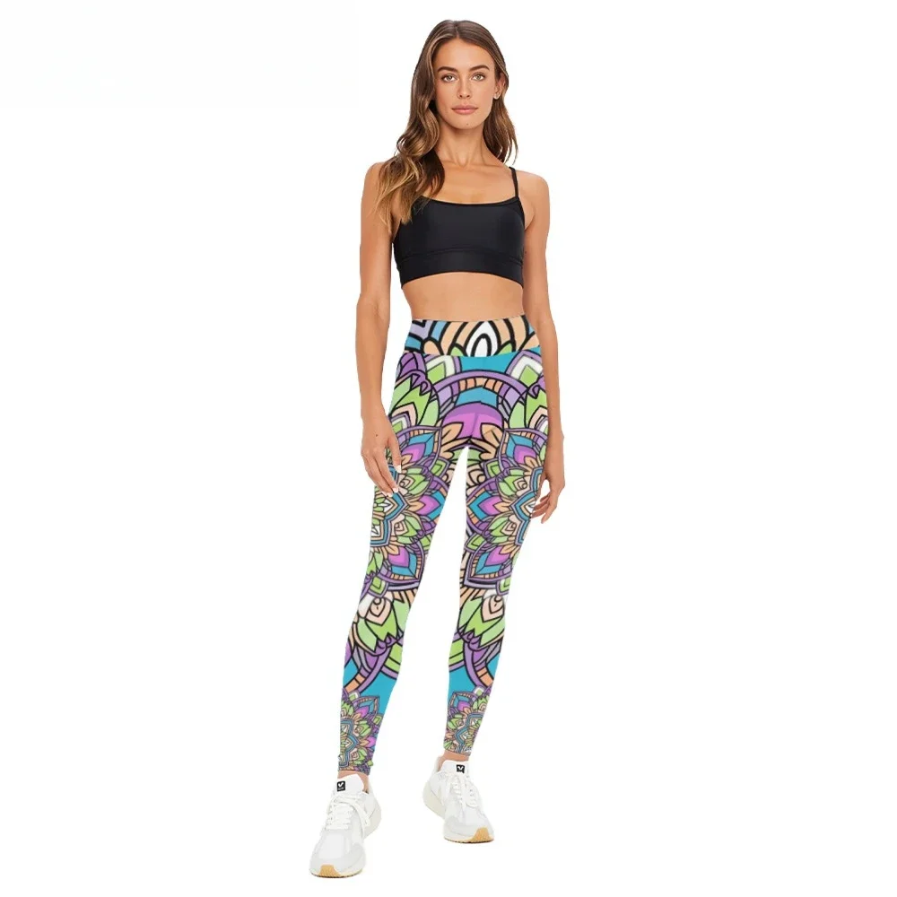 High Waist Yoga Pants Colorful Leaf Printed All Season Naked Feel Leggings Slimming Workout Tights Women Trendy Fitness Bottoms