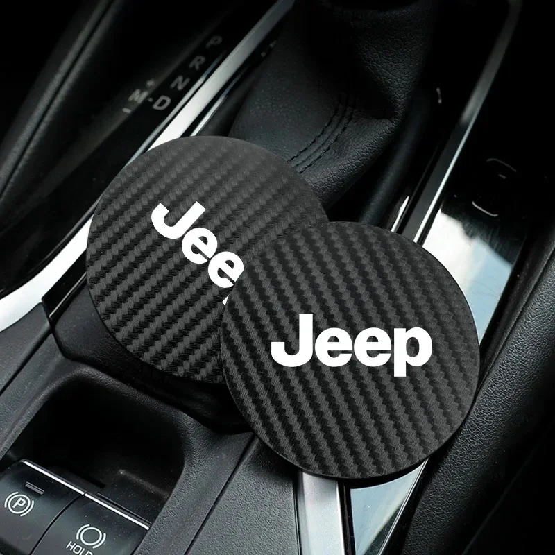 

2PCS Car Cup Mat Anti-Noise Non-Slip Leather Coaster Interior Accessories for Jeep Renegade Wrangler JK Grand Cherokee Compass